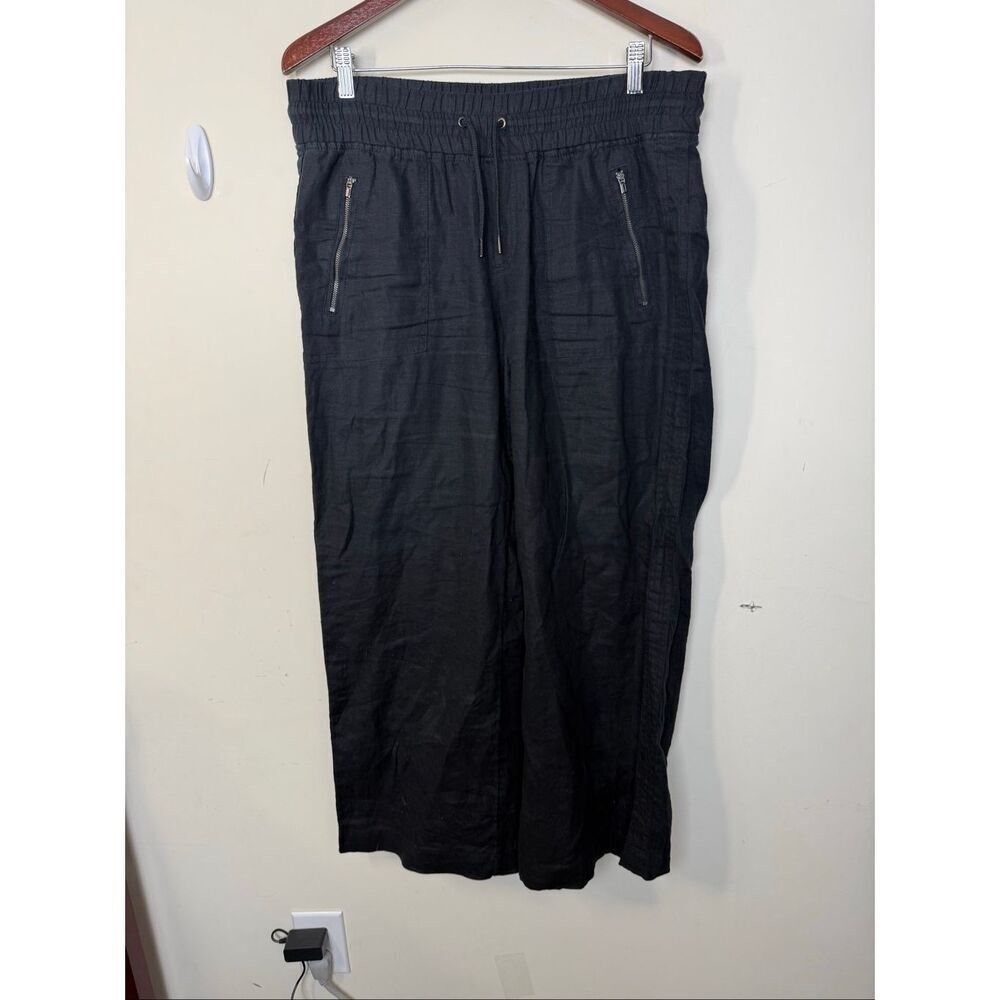 Athleta Cabo Linen Wide Leg Pant 12P Black Resort Coastal Minimalist